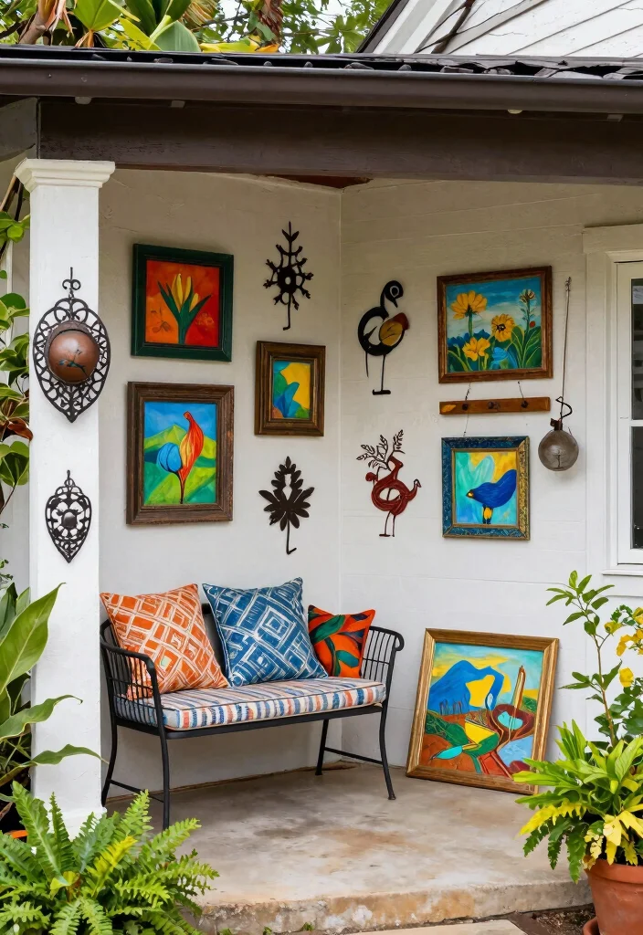 10 Small Front Porch Decorating Ideas with Big Visual Impact 8. Charming Outdoor Art 0