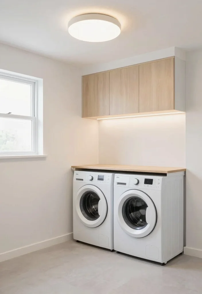 10 Stacked Laundry Room Ideas Small Spaces Friendly 9. Bright Lighting Solutions 0