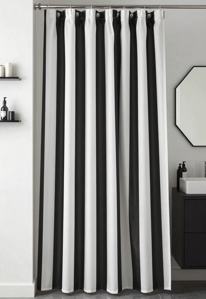 10 Tall Shower Curtain Ideas to Make Bathrooms Feel Larger 1. Vertical Stripes for Optical Illusion 0