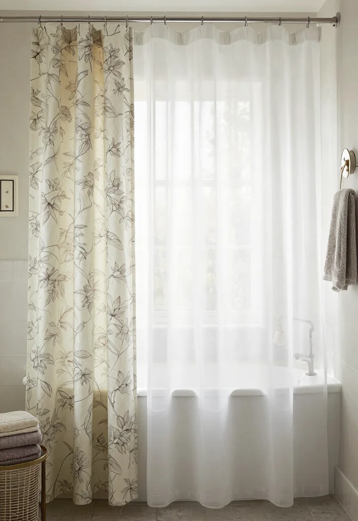 10 Tall Shower Curtain Ideas to Make Bathrooms Feel Larger 10. Create a Layered Look 0