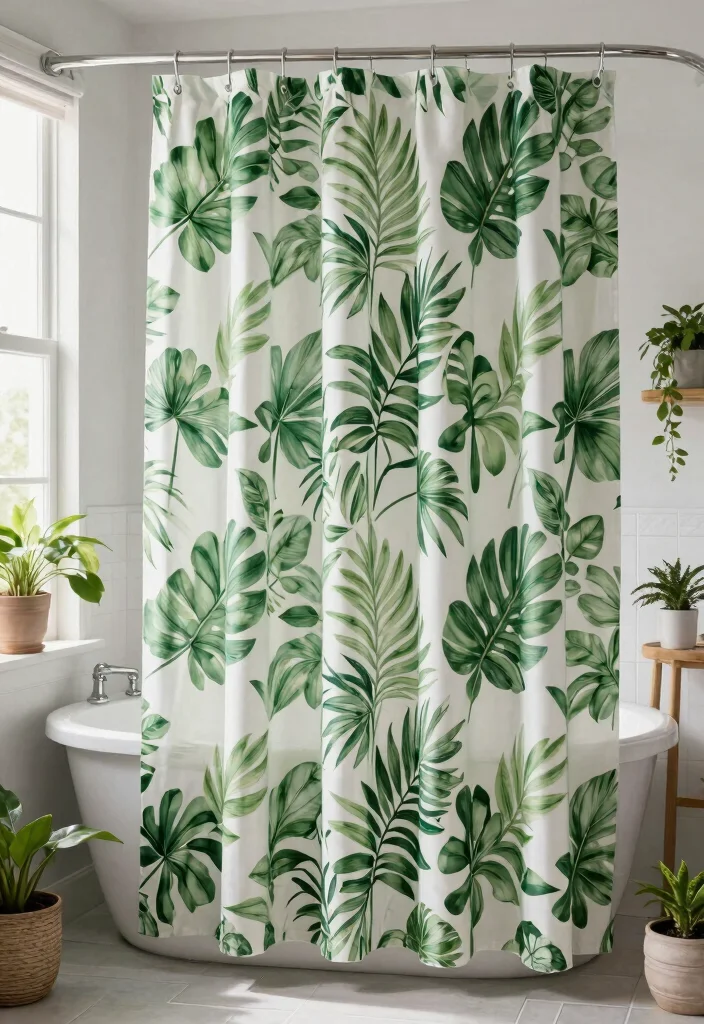 10 Tall Shower Curtain Ideas to Make Bathrooms Feel Larger 3. Nature Inspired Prints 0