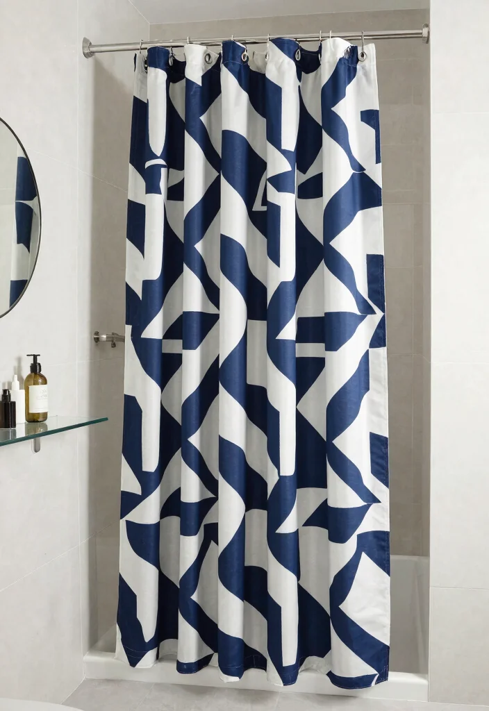 10 Tall Shower Curtain Ideas to Make Bathrooms Feel Larger 4. Bold Geometric Designs 0