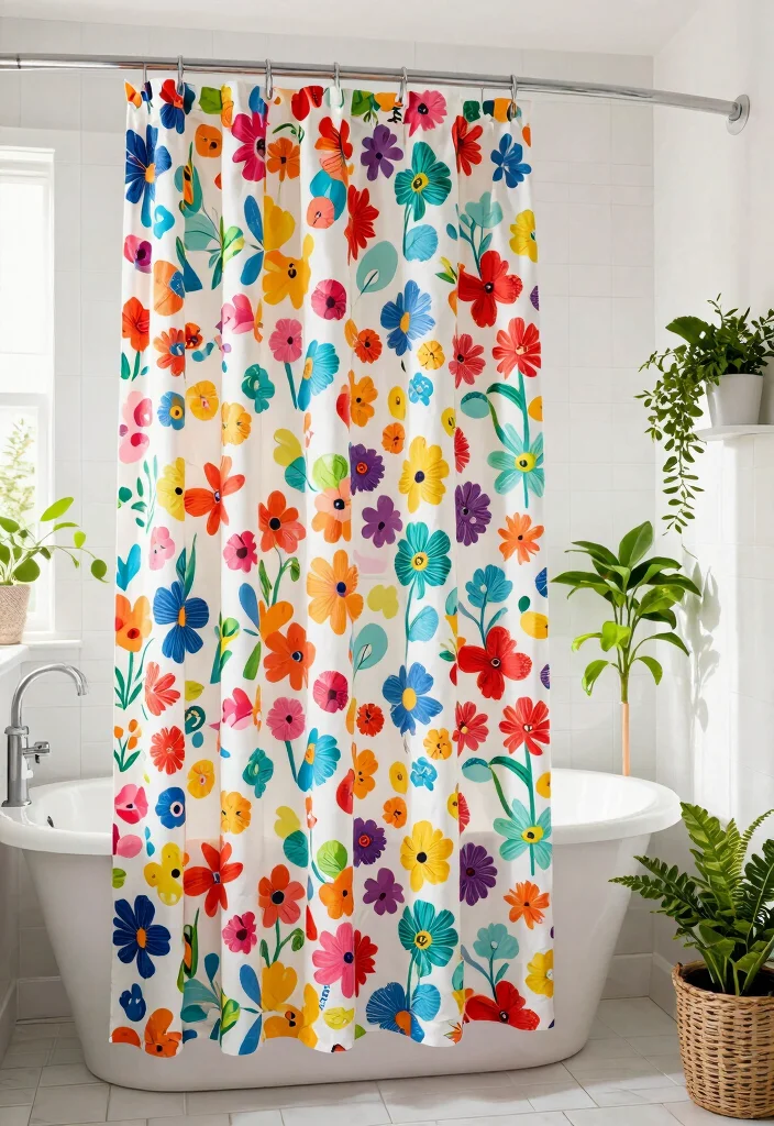 10 Tall Shower Curtain Ideas to Make Bathrooms Feel Larger 6. Bright and Cheerful Patterns 0