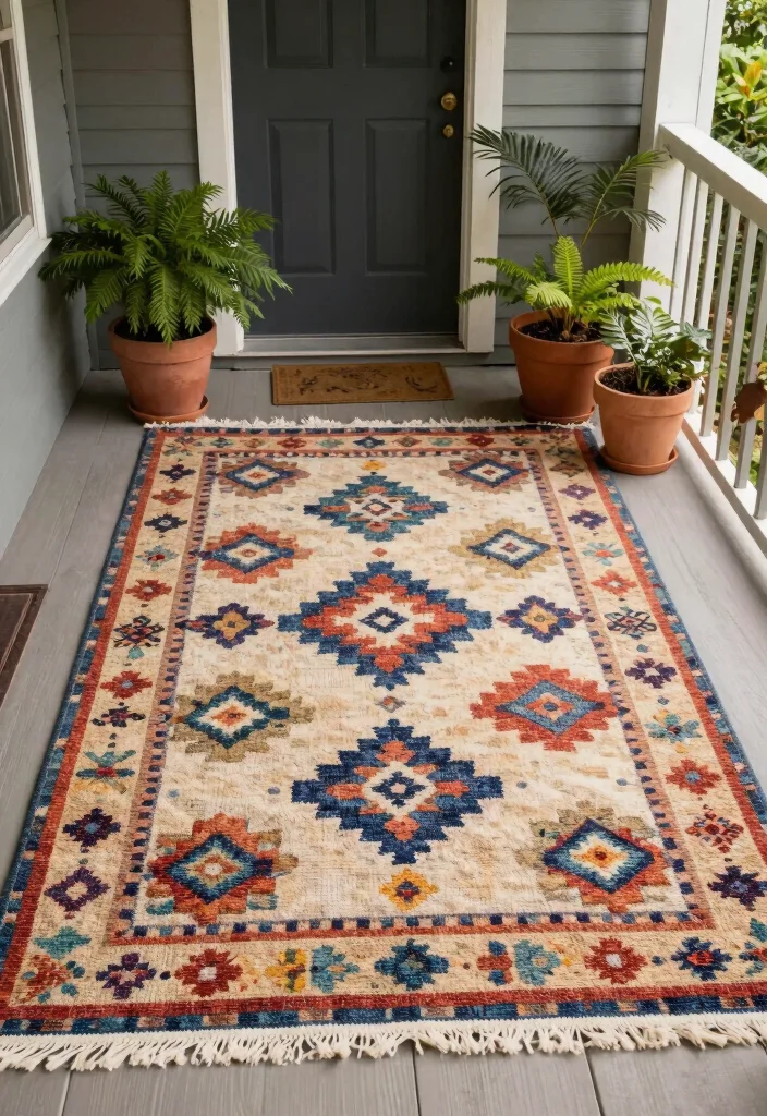 10 Tiny Front Porch Ideas That Still Feel Cozy 26 10 Tiny Front Porch Ideas That Still Feel Cozy 6. Charming Outdoor Rugs 0