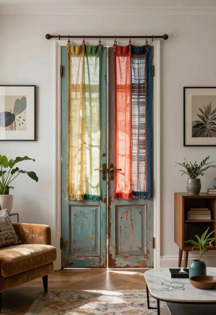 10 Unique Curtain Ideas That Make Windows Feel Custom 7. Repurposed Door Curtains 0