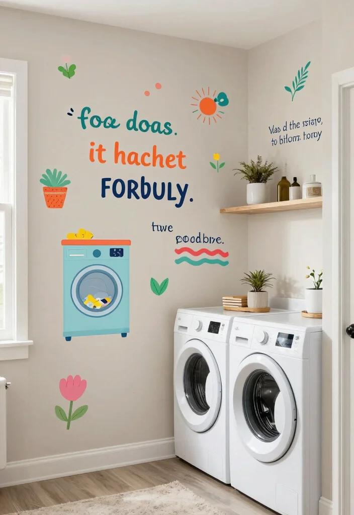10 Very Small Laundry Room Ideas That Stay Functional 6. Creative Use of Wall Decals 0