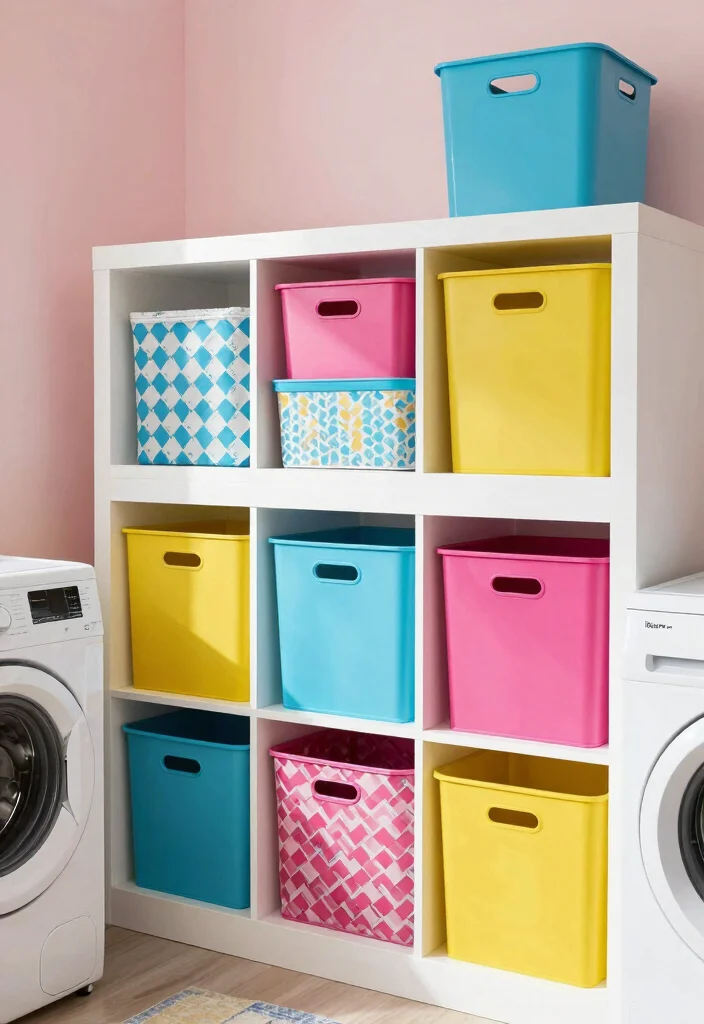 10 Very Small Laundry Room Ideas That Stay Functional 9. Utilize Colorful Storage Solutions 0