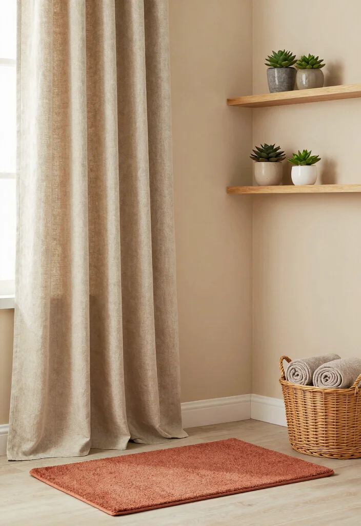 12 Bathroom Curtain Ideas That Feel Fresh Clean and Relaxing 1. Soothing Earthy Tones 0