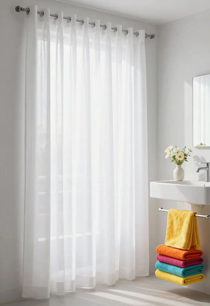 12 Bathroom Curtain Ideas That Feel Fresh Clean and Relaxing 2. Crisp White Simplicity 0