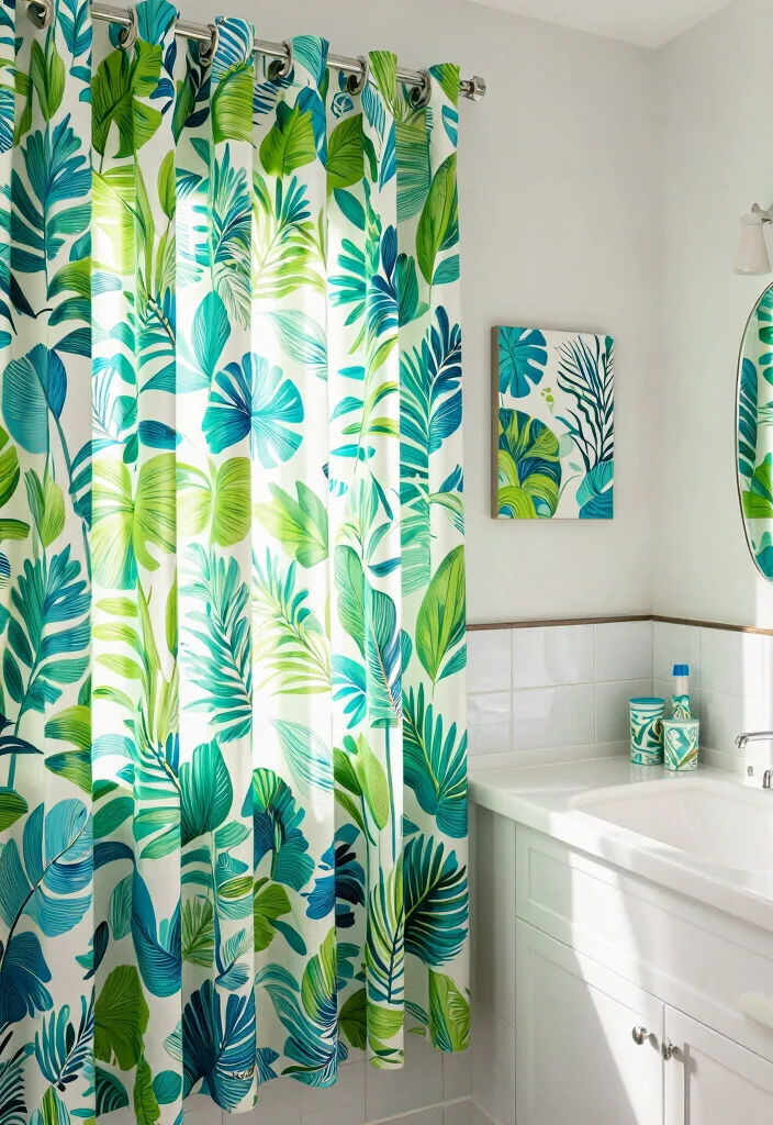 12 Bathroom Curtain Ideas That Feel Fresh Clean and Relaxing 3. Vibrant Patterns 0