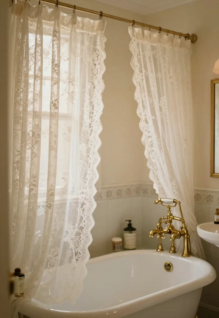 12 Bathroom Curtain Ideas That Feel Fresh Clean and Relaxing 9. Vintage Charm 0
