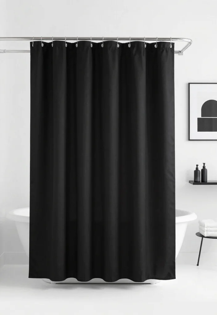 12 Bathroom Shower Curtain Ideas with Hotel Inspired Vibes 7. Minimalist Approach with Monochrome 0