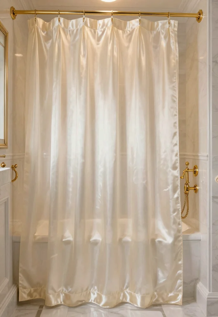12 Bathroom Shower Curtain Ideas with Hotel Inspired Vibes 9. Luxurious Silk or Satin for Elegance 0