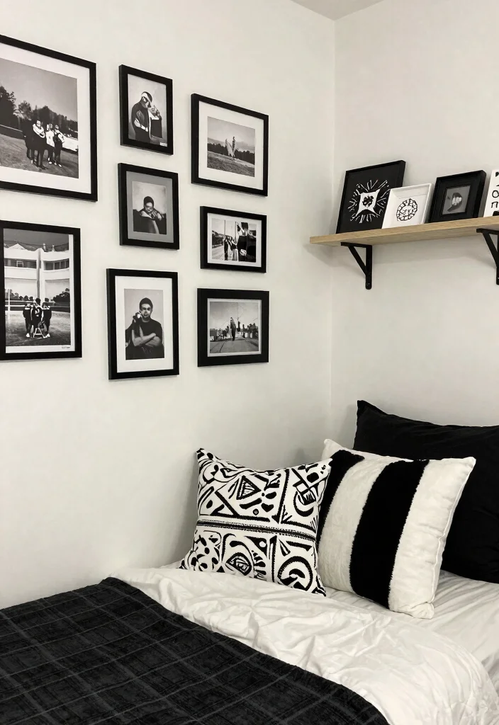 12 Black and White Dorm Room Ideas with Modern Contrast 10. Personal Touches 0