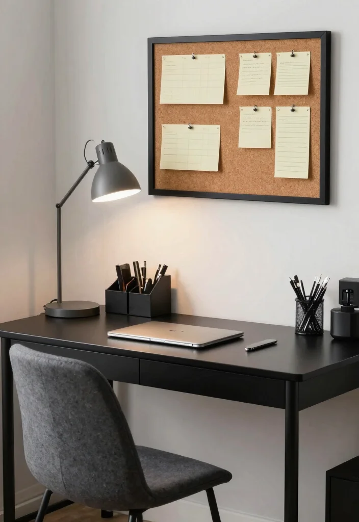 12 Black and White Dorm Room Ideas with Modern Contrast 11. Functional Study Area 0