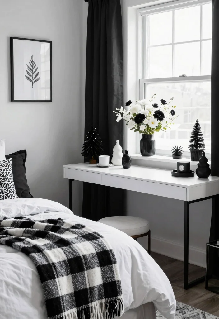 12 Black and White Dorm Room Ideas with Modern Contrast 12. Seasonal Decor Changes 0