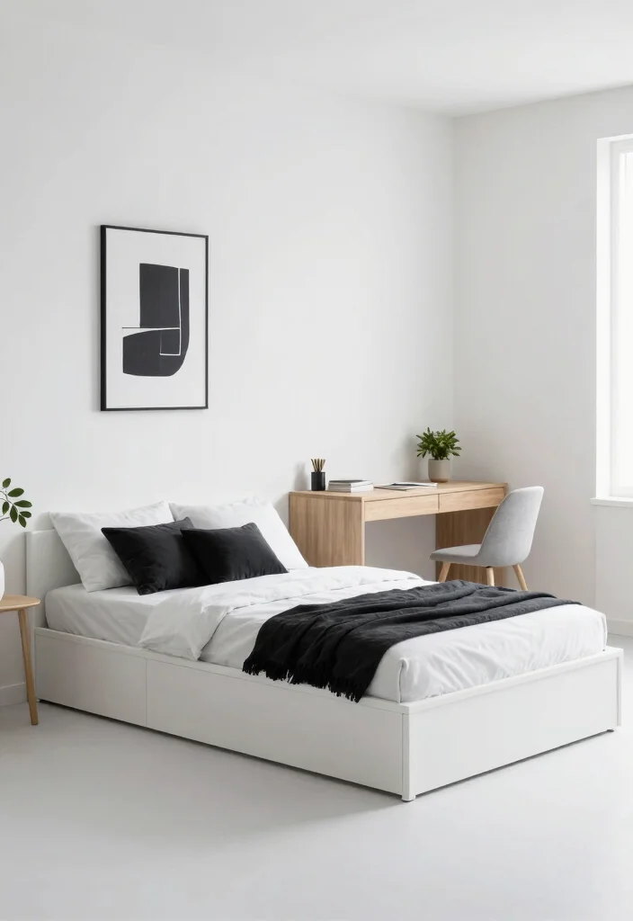 12 Black and White Dorm Room Ideas with Modern Contrast 2. Minimalist Furniture 0