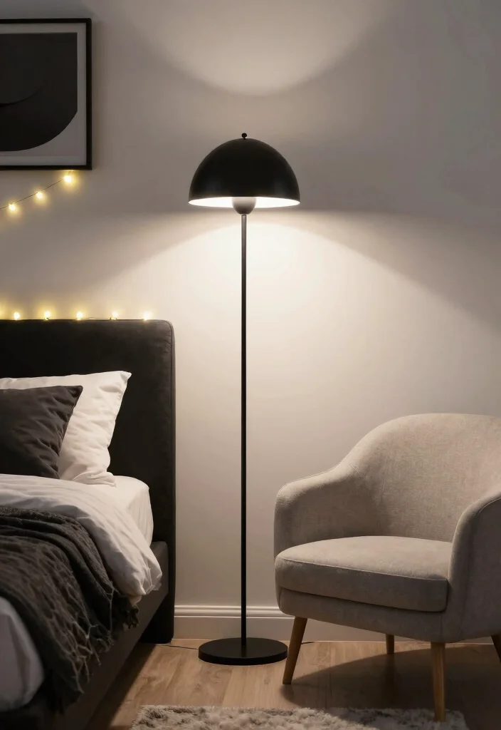 12 Black and White Dorm Room Ideas with Modern Contrast 5. Monochrome Lighting 0
