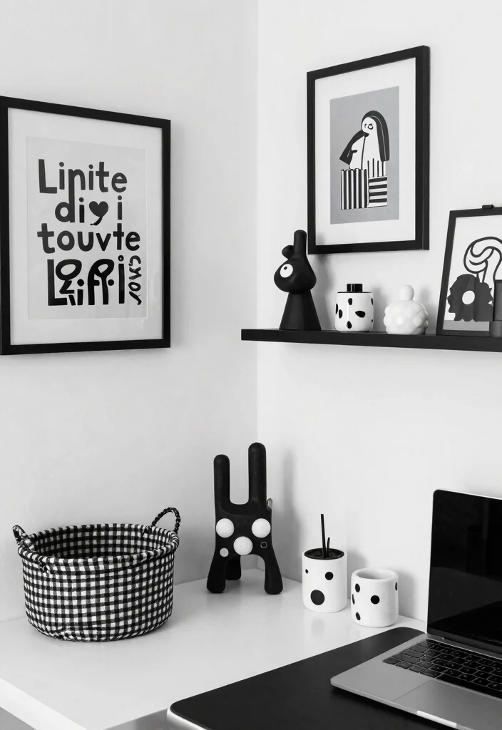 12 Black and White Dorm Room Ideas with Modern Contrast 9. Playful Black and White Accents 0