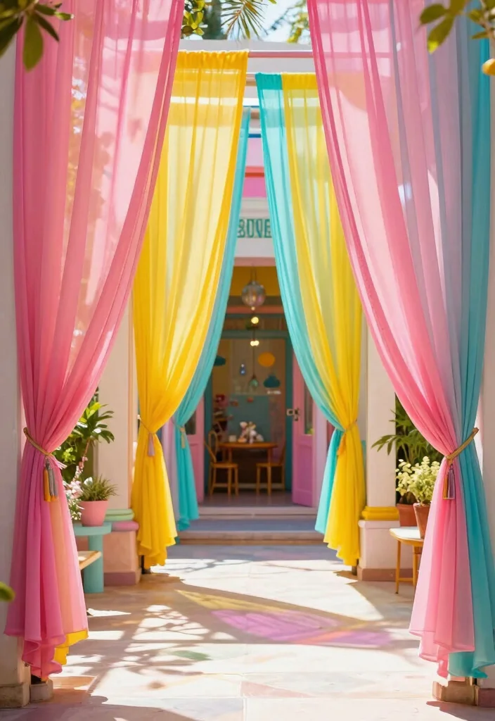 12 Door Curtain Ideas for Privacy Without Blocking Natural Light 11. Brightly Colored Sheer Panels for Cheerfulness 0