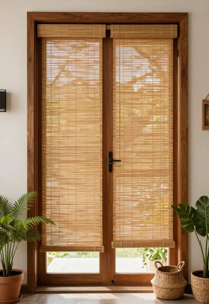 12 Door Curtain Ideas for Privacy Without Blocking Natural Light 2. Eco Friendly Bamboo Shades 0