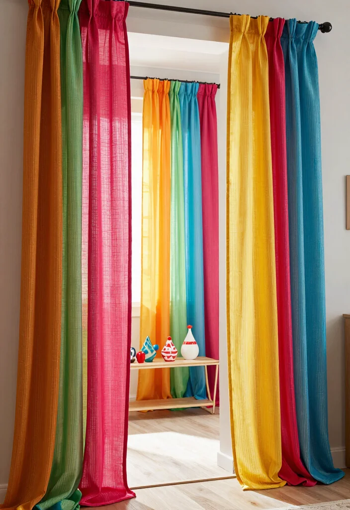 12 Door Curtain Ideas for Privacy Without Blocking Natural Light 4. Colorful Fabric Panels for a Pop of Color 0