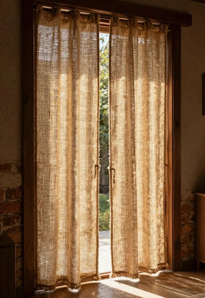 12 Door Curtain Ideas for Privacy Without Blocking Natural Light 5. Rustic Jute Curtains for Natural Texture 0