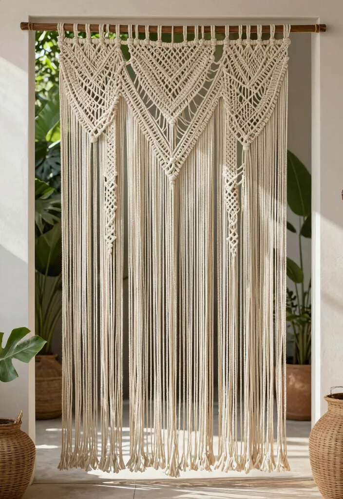 12 Door Curtain Ideas for Privacy Without Blocking Natural Light 7. Macrame Door Curtains for Bohemian Chic 0