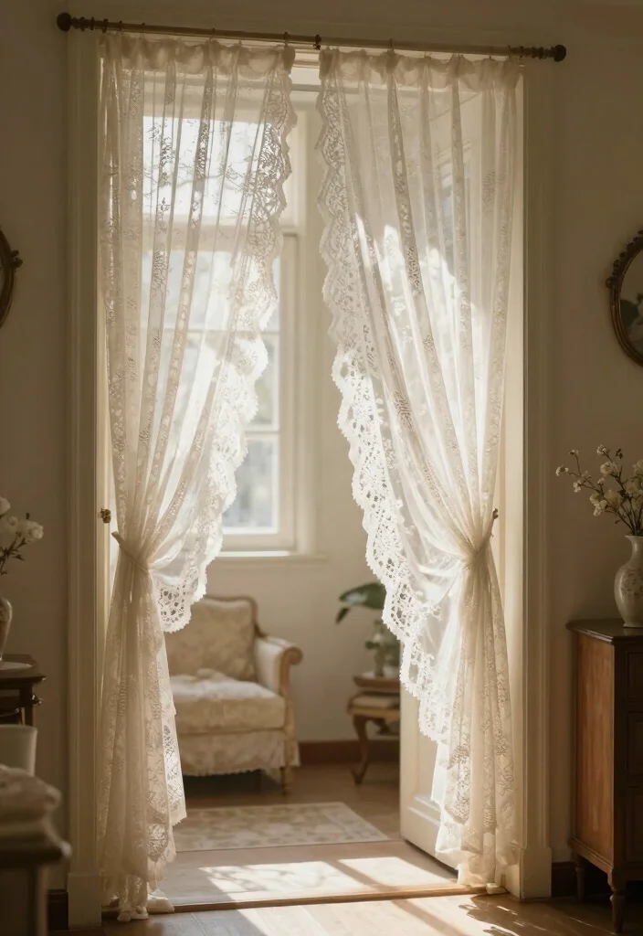12 Door Curtain Ideas for Privacy Without Blocking Natural Light 8. Vintage Lace for a Touch of Romance 0