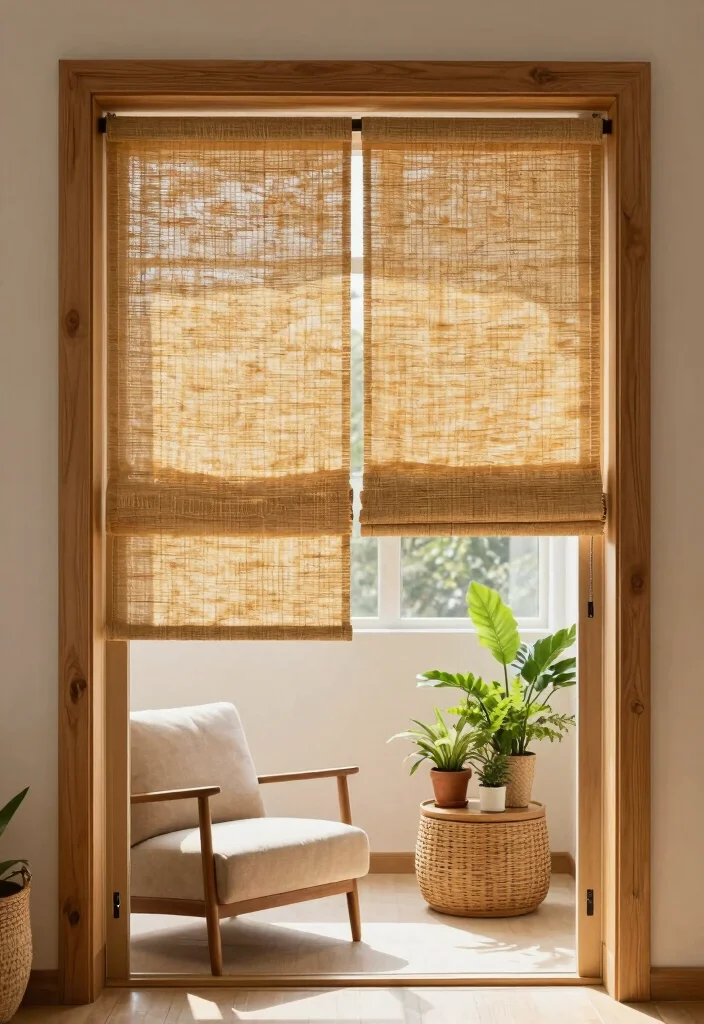 12 Door Curtain Ideas for Privacy Without Blocking Natural Light 9. Natural Fiber Shades for Eco Chic 0