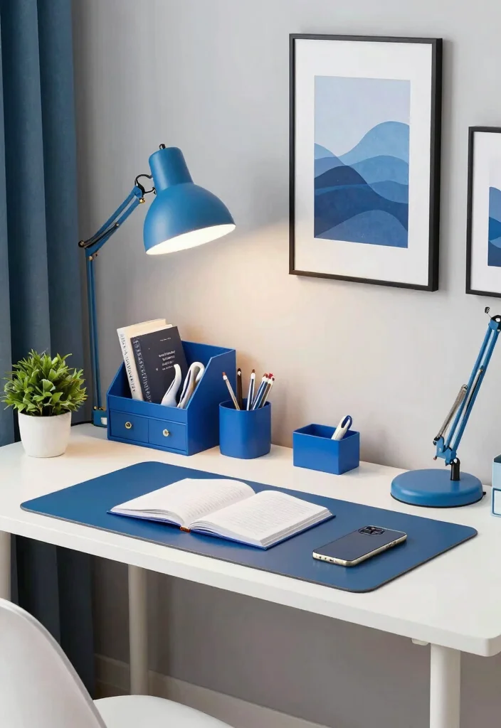 12 Dorm Room Ideas Blue for a Calm Cool Look 10. Creative Desk Decor in Blue 0