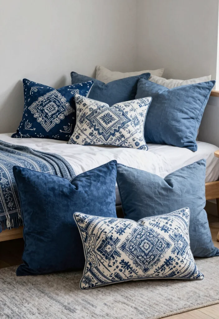 12 Dorm Room Ideas Blue for a Calm Cool Look 11. Blue Decorative Throw Pillows 0