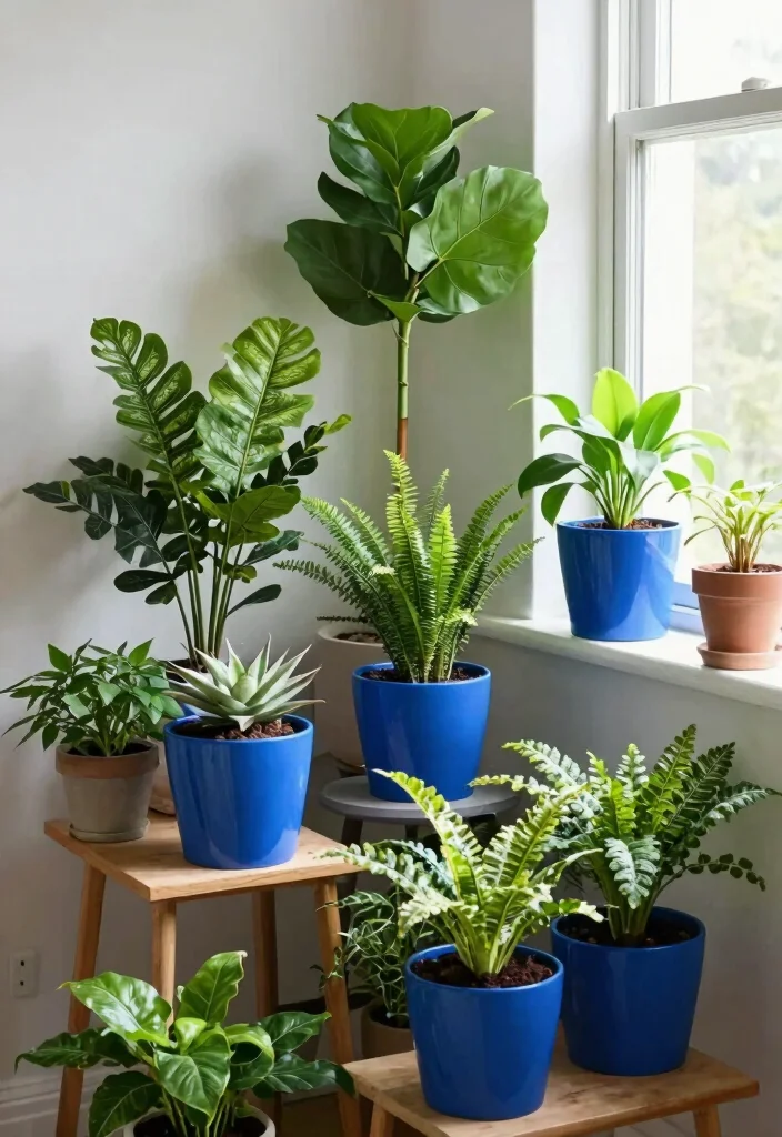12 Dorm Room Ideas Blue for a Calm Cool Look 6. Plants in Blue Pots 0