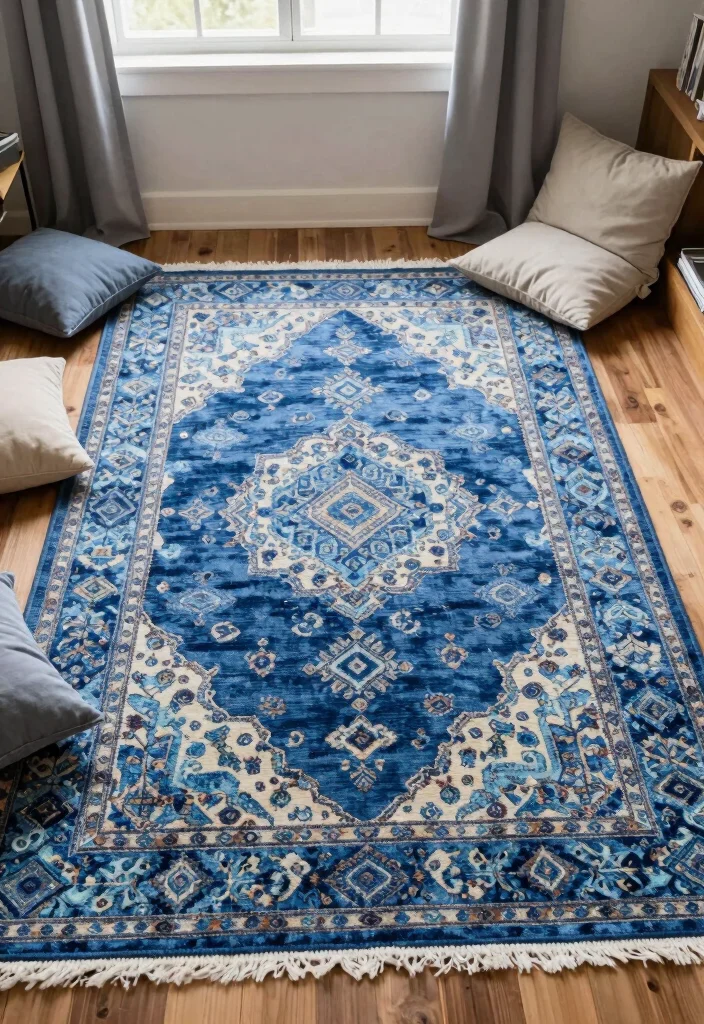 12 Dorm Room Ideas Blue for a Calm Cool Look 8. Bohemian Blue Rugs 0