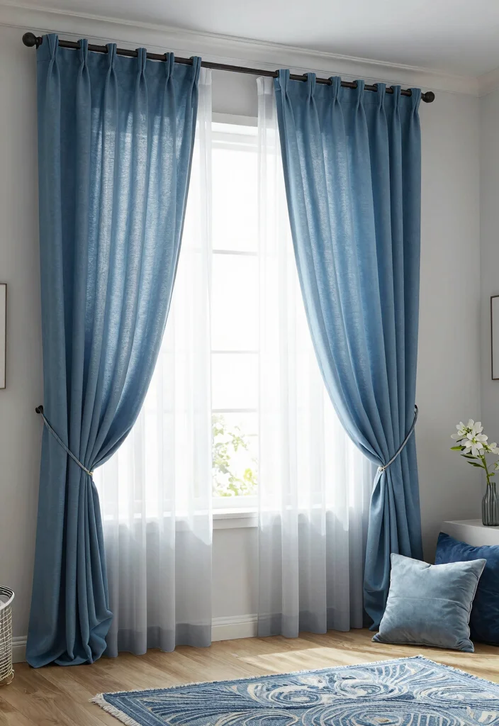 12 Dorm Room Ideas Blue for a Calm Cool Look 9. Stylish Blue Curtains 0