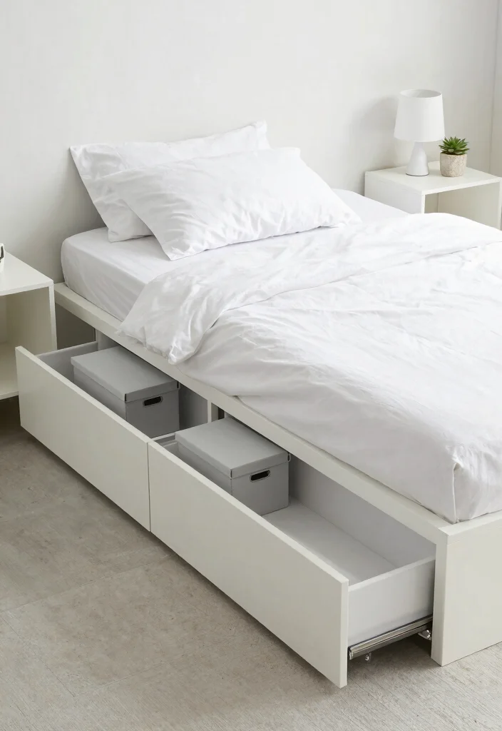 12 Dorm Room Ideas for Guys with Clean Simple Style 1. Sleek Bedframe with Storage 0