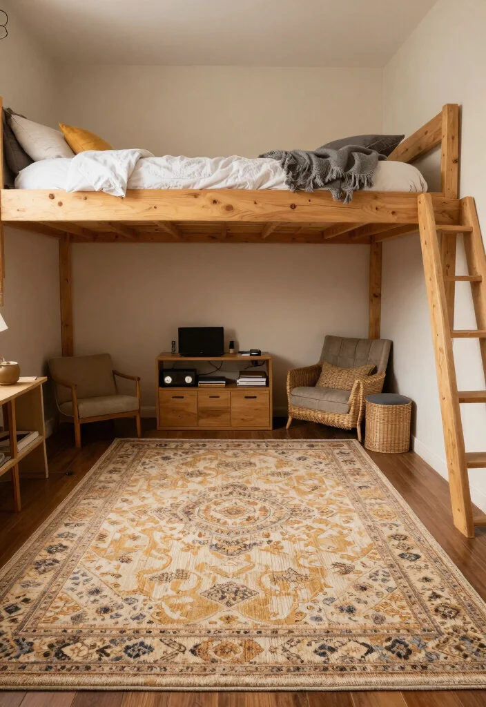 12 Dorm Room Ideas with Lofted Beds for More Floor Space 11. Use Rugs to Define Spaces 0