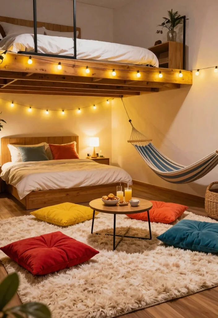 12 Dorm Room Ideas with Lofted Beds for More Floor Space 2. Craft a Relaxing Lounge Space 0