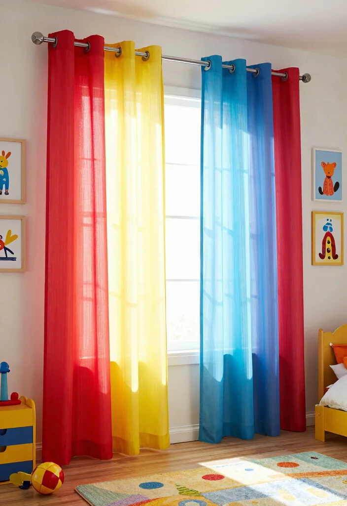 12 Double Curtain Rod Ideas for Layered Light and Privacy Control 7. Color Pop Bold Layering 0
