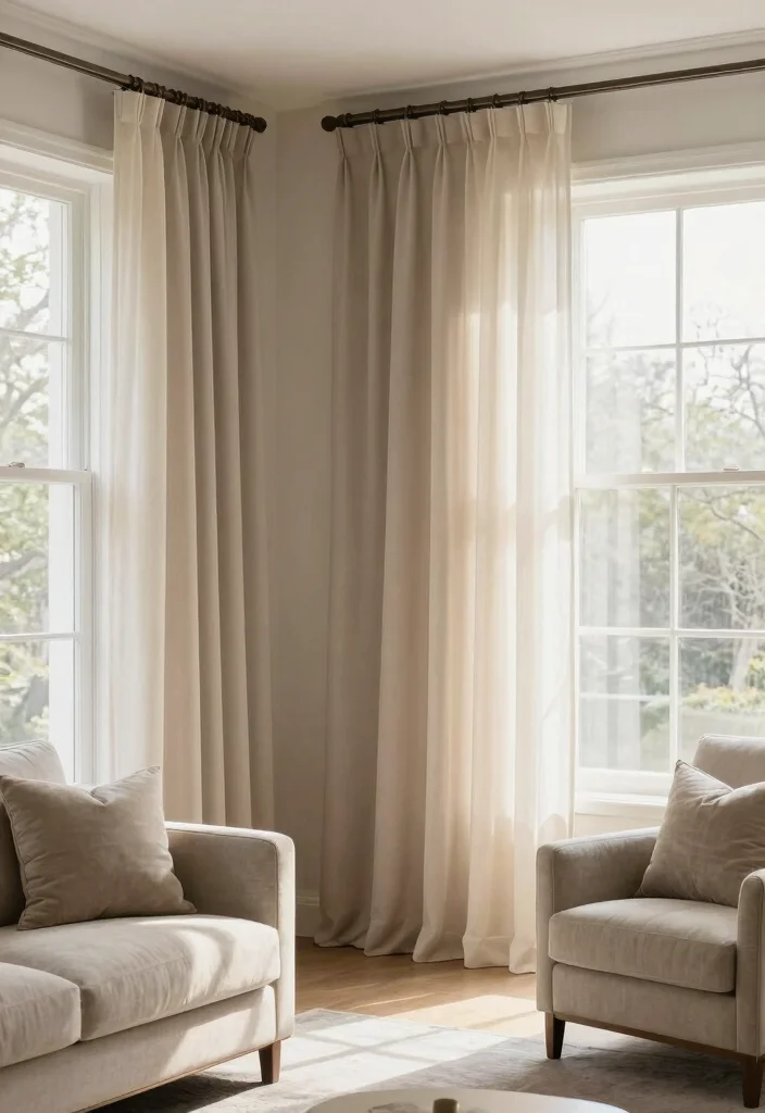 12 Double Rod Curtain Ideas with Sheers for Soft Filtered Light 10. Warm Neutrals for Versatility 0