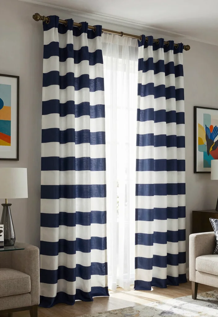 12 Double Rod Curtain Ideas with Sheers for Soft Filtered Light 11. Classic Stripes for Timeless Appeal 0
