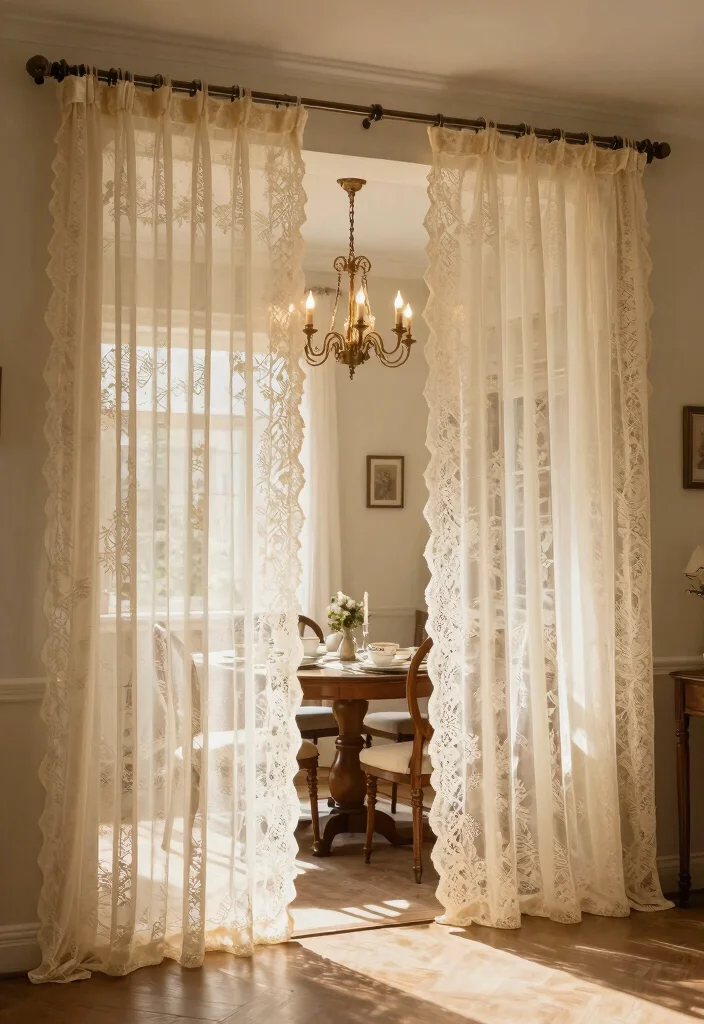 12 Double Rod Curtain Ideas with Sheers for Soft Filtered Light 6. Vintage Charm with Lace 0