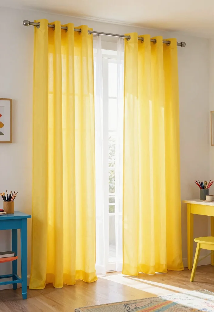 12 Double Rod Curtain Ideas with Sheers for Soft Filtered Light 7. Bold Colors for a Vibrant Statement 0