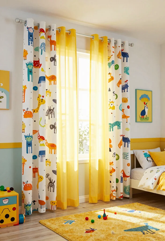 12 Double Rod Curtain Ideas with Sheers for Soft Filtered Light 9. Playful Prints for Kids Rooms 0