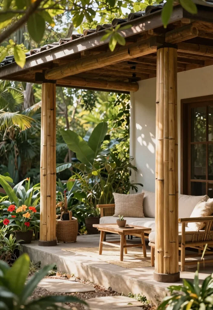 12 Front Porch Column Ideas to Add Structure and Style 11. Eco Friendly Bamboo Columns 0
