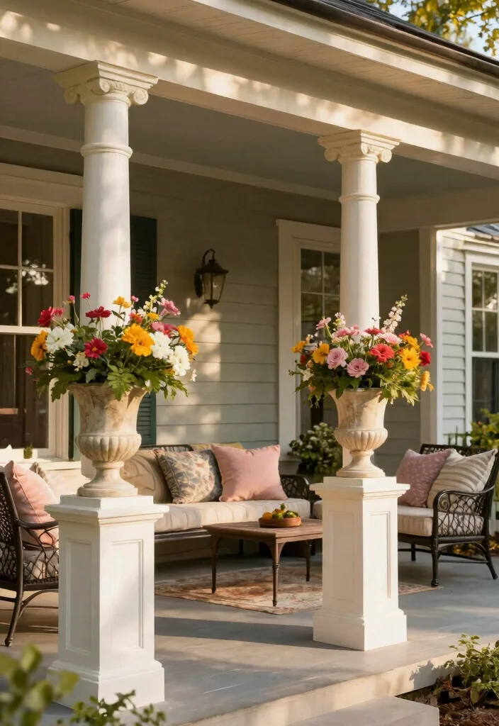 12 Front Porch Column Ideas to Add Structure and Style 4. Decorative Pedestal Columns 0
