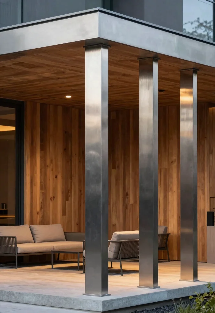 12 Front Porch Column Ideas to Add Structure and Style 5. Contemporary Metal Columns 0