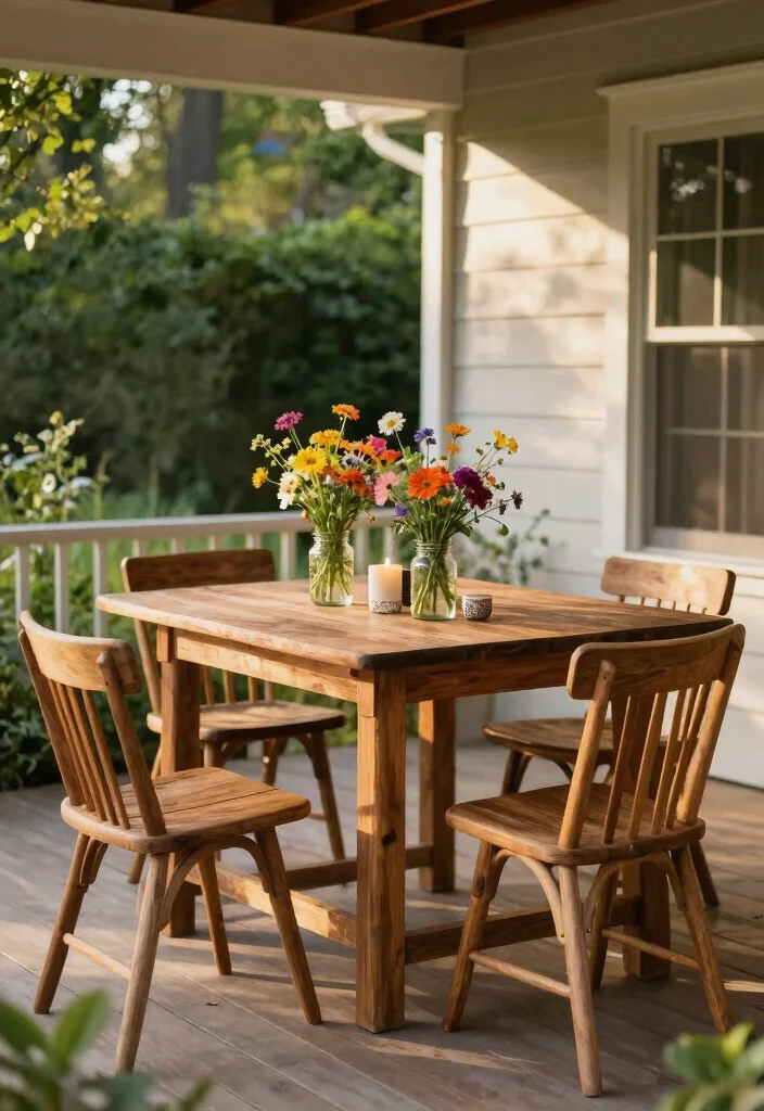 12 Front Porch Furniture Ideas for Comfortable Seating 9. Handcrafted Wooden Tables 0