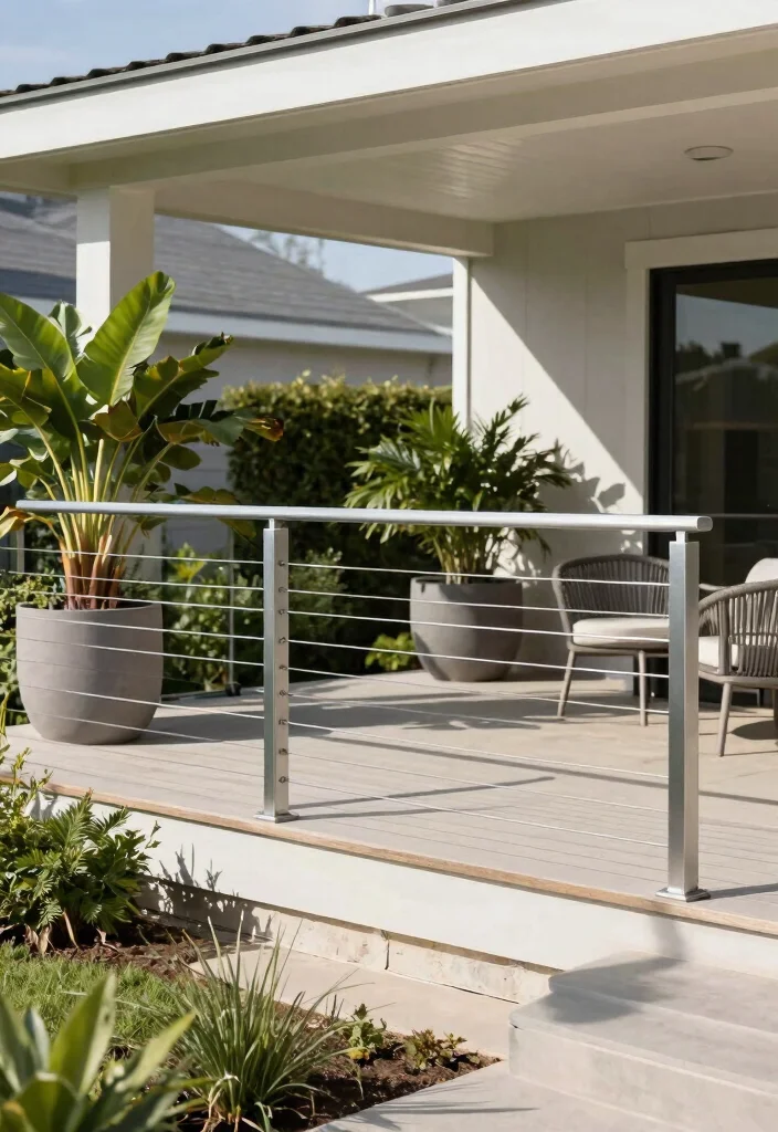 12 Front Porch Railing Ideas for Safety and Style 13 12 Front Porch Railing Ideas for Safety and Style 3. Wire Cable Railings Modern Minimalism 0