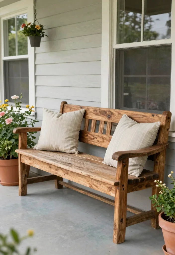 12 Front Porch Seating Ideas for Relaxed Outdoor Moments 10. Stylish Reclaimed Wood Benches 0